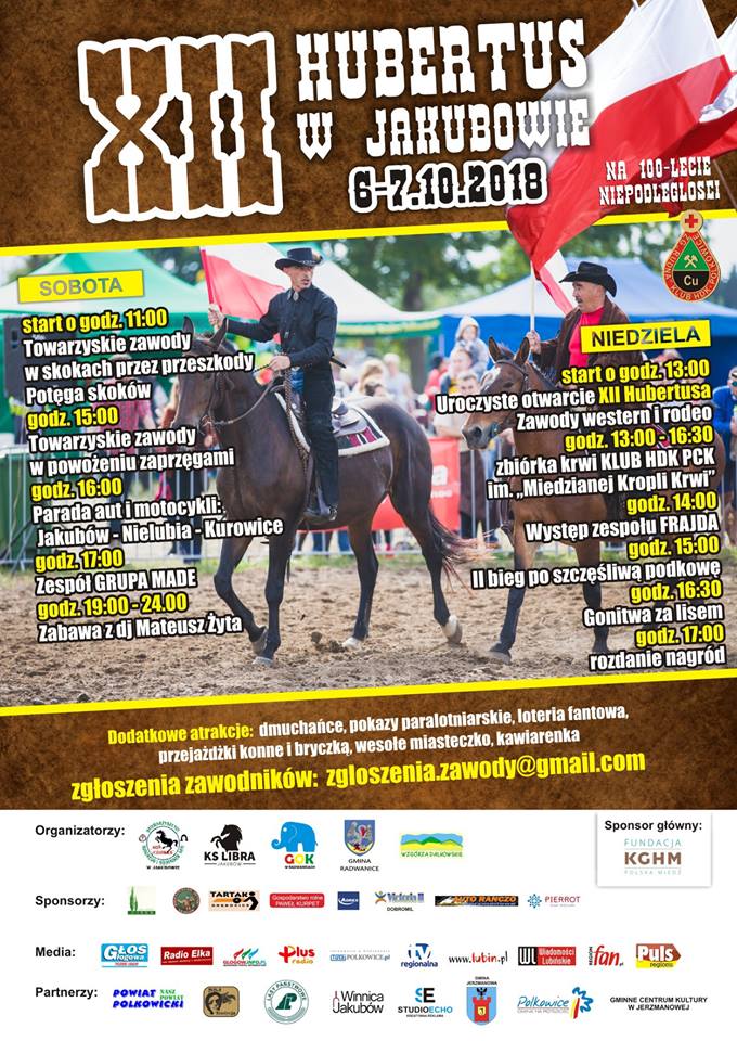 Zapraszamy do oddawania krwi podczas XII Hubertusa w Jakubowie - 07.10.2018 r.