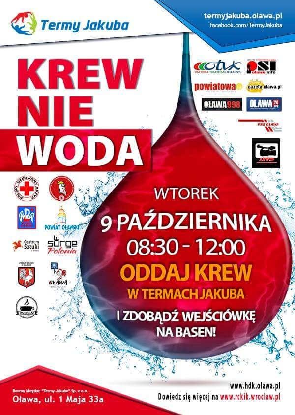Zapraszamy na akcje krwiodawstwa do Oławy - 9.10.2018 r.