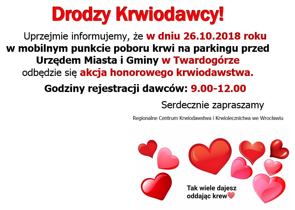 Akcja krwiodawstwa w Twardogórze - 26.10.2018 r.