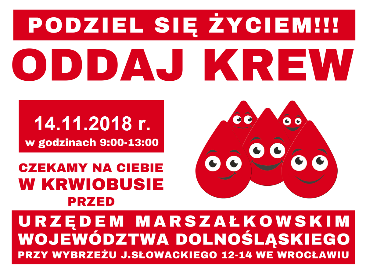 Urząd Marszałkowski Województwa Dolnośląskiego zaprasza na akcję - 14.11.2018 r.
