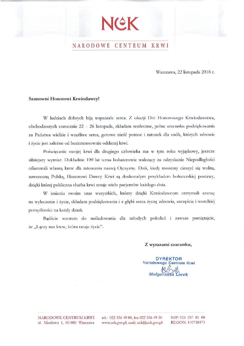 Życzenie Dyrektora NCK