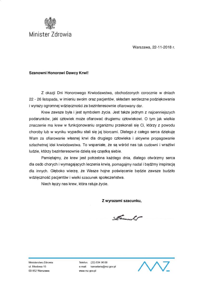 Życzenia Ministra Zdrowia