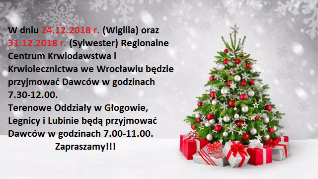 Organizacja pracy 24.12.2018 r. Wigilia oraz 31.12.2018 r. Sylwester