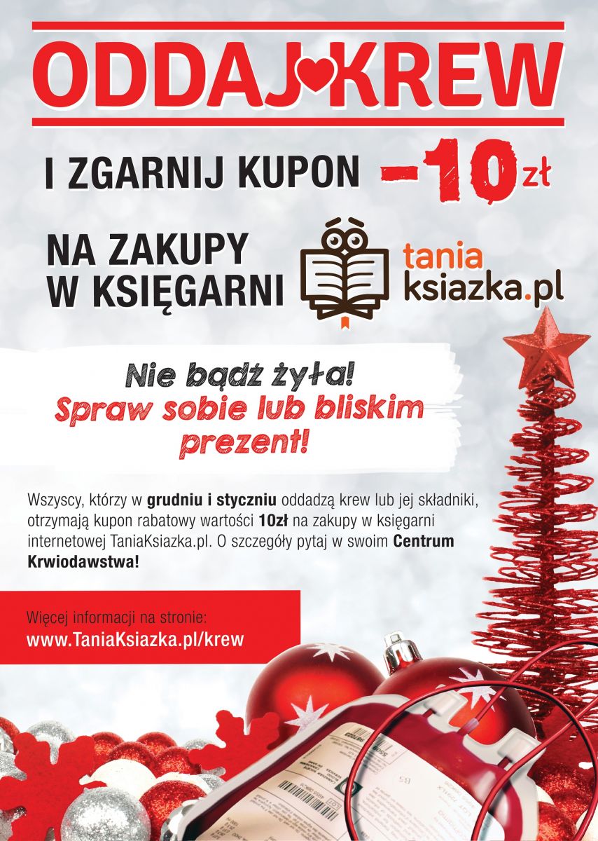 Oddaj krew i odbierz kupon rabatowy na zakupy z księgarni internetowej TaniaKsiazka.pl