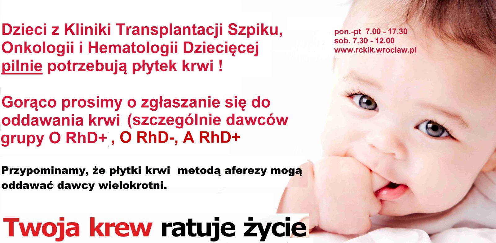 Bardzo prosimy o oddawanie krwi a szczególnie płytek krwi