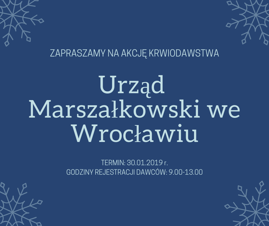 Akcja krwiodawstwa przed UM Województwa Dolnośląskiego we Wrocławiu - 30.01.2019 r.