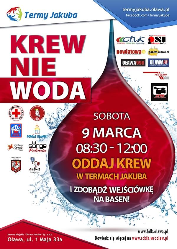 Zapraszamy na akcję krwiodawstwa do Oławy - 09.03.2019 r.