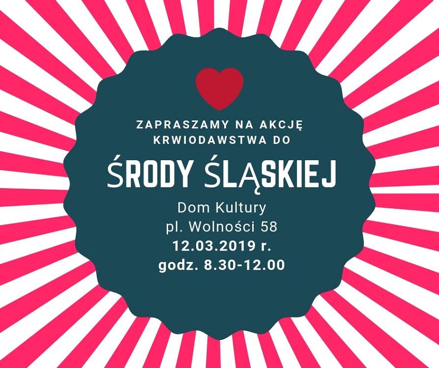 Już dzisiaj - 12.03.2019 r. - akcja krwiodawstwa w Środzie Śląskiej