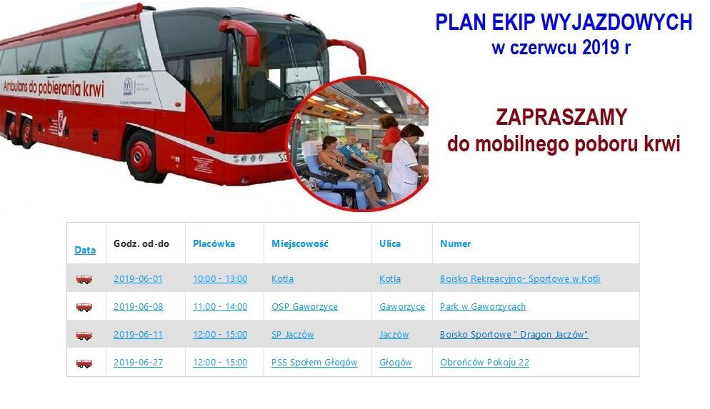 Zobacz, gdzie spotkasz nasz Krwiobus w czerwcu 2019 r.