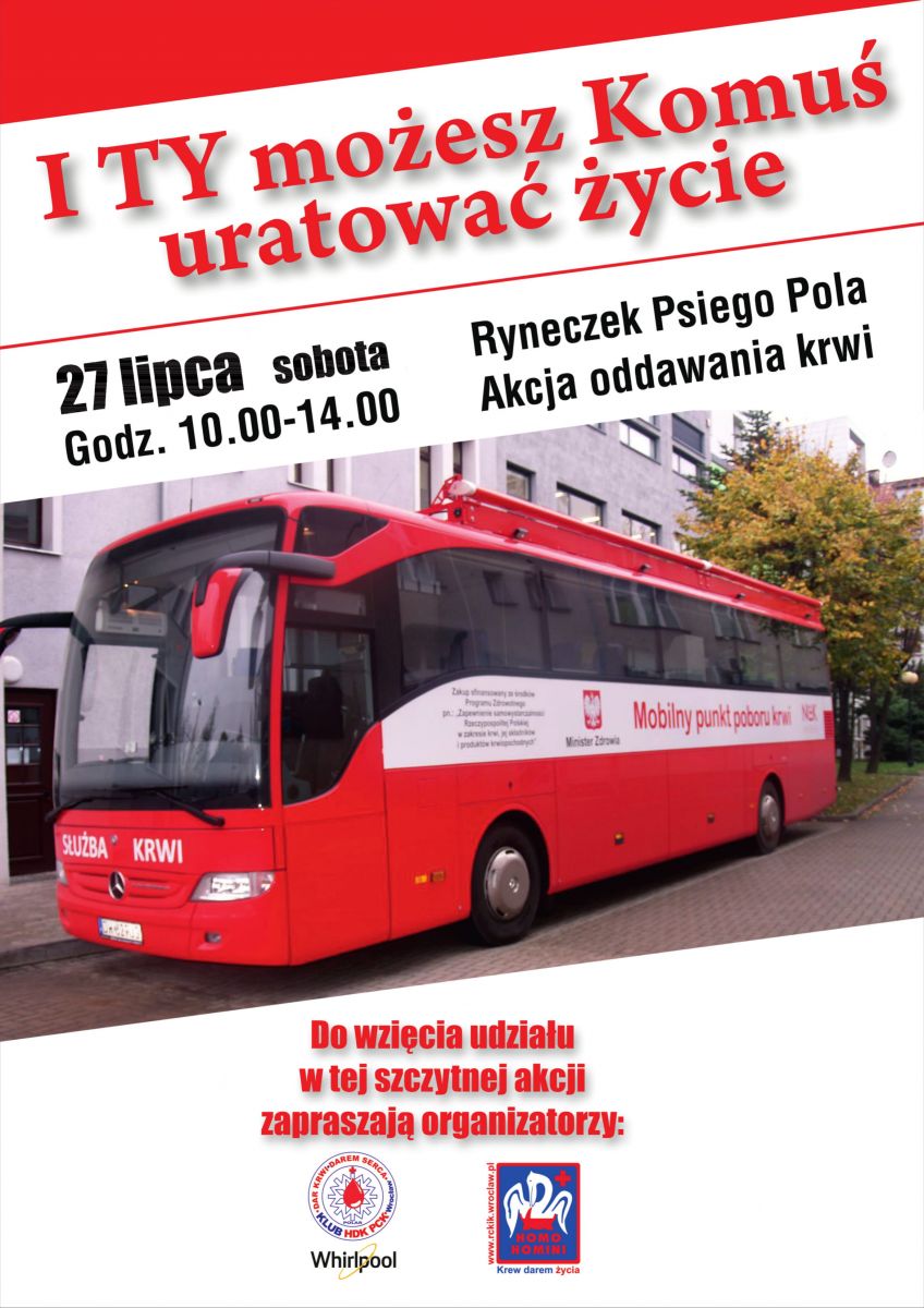 Klub HDK PCK Polar Whirlpool zachęca do udziału w akcji krwiodawstwa - 27.07.2019 r.