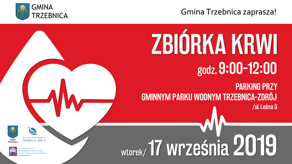 Zapraszamy na akcję krwiodawstwa do Trzebnicy - 17.09.2019 r.
