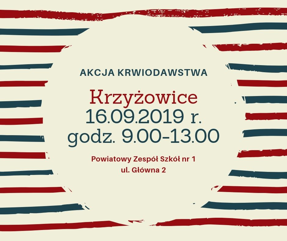 Zapraszamy na akcję krwiodawstwa do Krzyżowic - 16.09.2019 r.