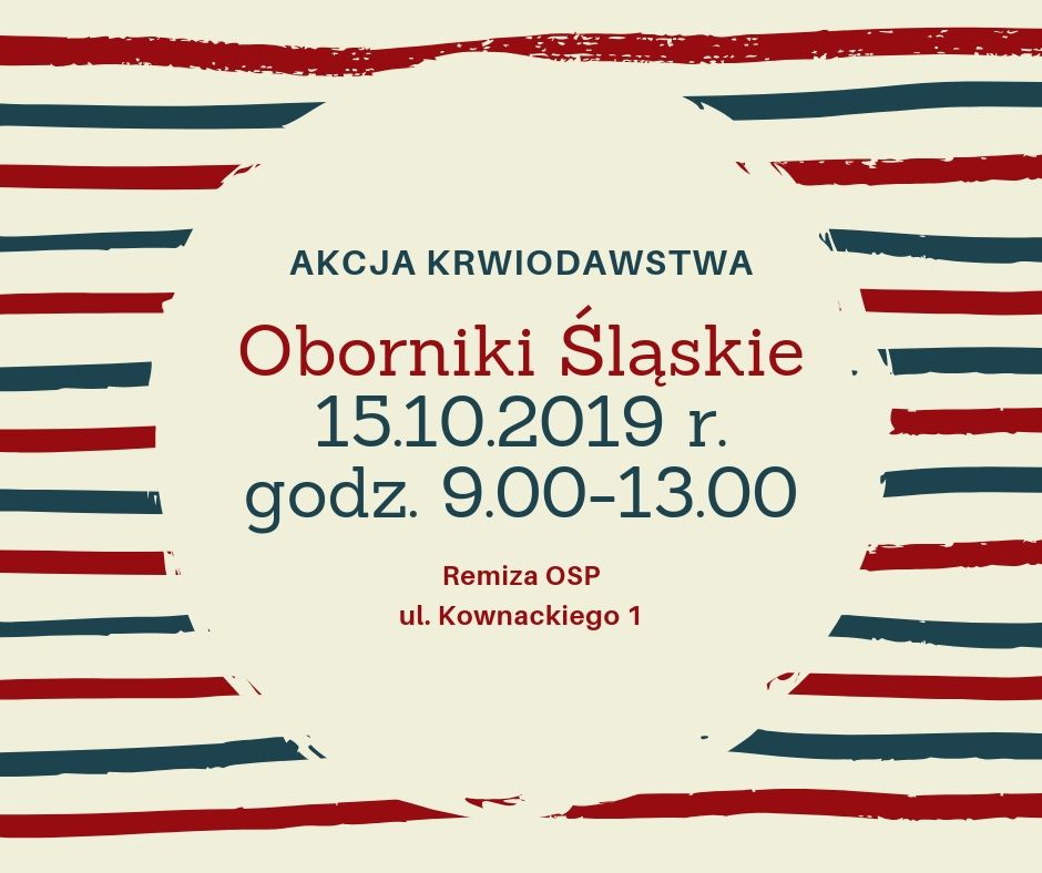 Akcja krwiodawstwa w Obornikach Śląskich - 15.10.2019 r.