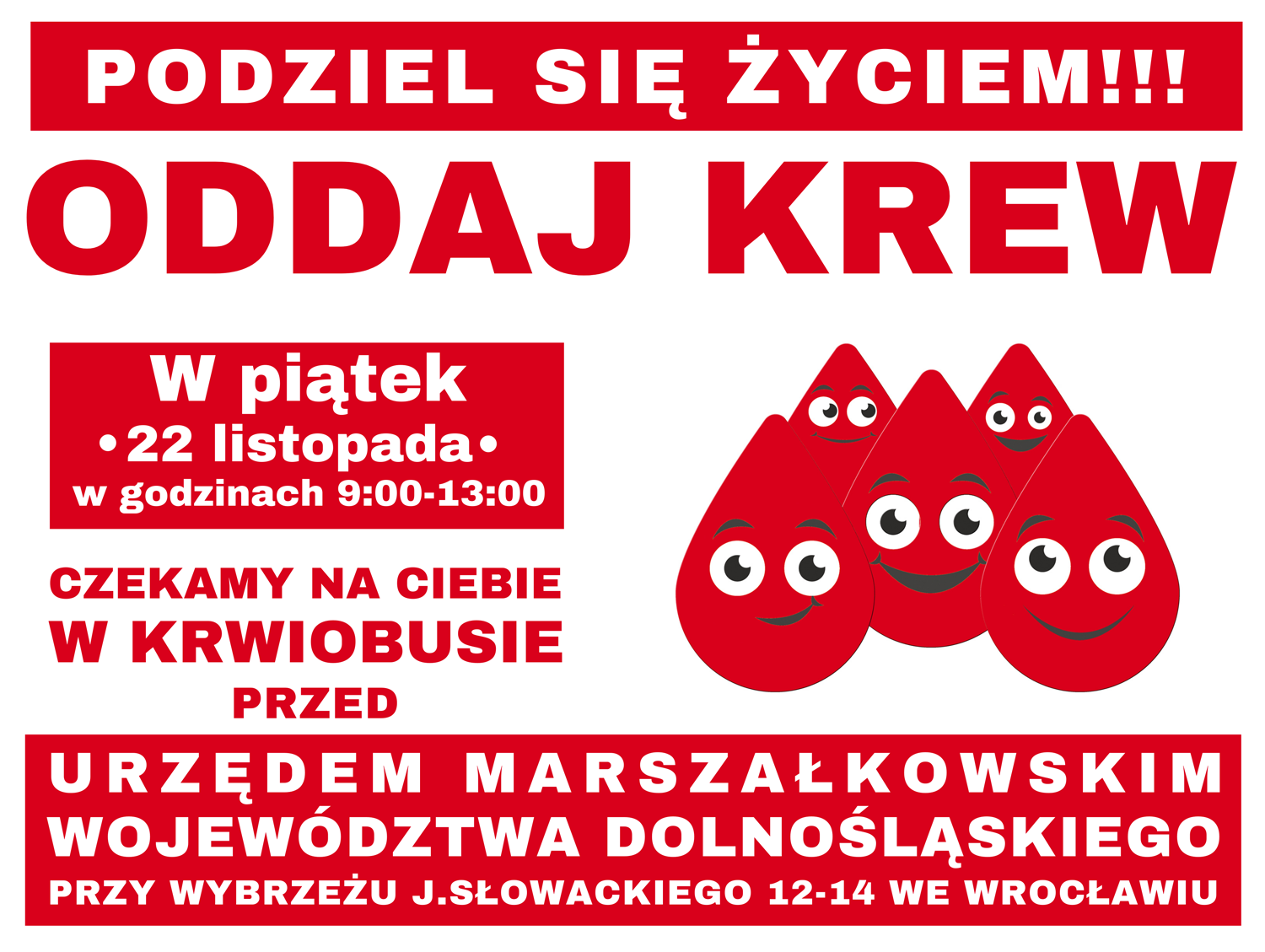 Urząd Marszałkowski Województwa Dolnośląskiego zaprasza na akcję - 22.11.2019 r.
